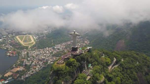 Aerial View of Christ The Redeemer Statue of Jesus Over Rio De Janeiro — Stock Video