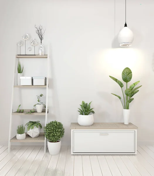 Maquette des plantes de décoration sur l'armoire dans le salon blanc interi — Photo