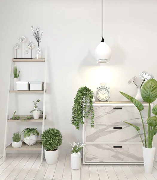 Mock up granite cabinet in modern living room with plant on whit ...