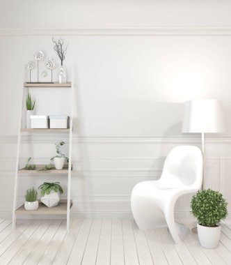Beyaz sandalye ve dekorasyon modern tarzı beyaz oda üzerinde Mock up