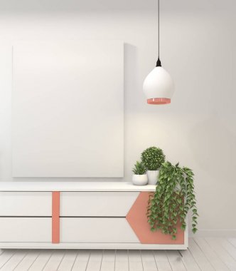 Mock up Pembe oda iç konsept afiş çerçeveleri ve modern cabi