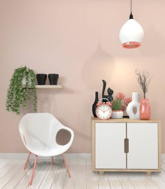 ahşap dolap ve sandalye.3d render kadar alay