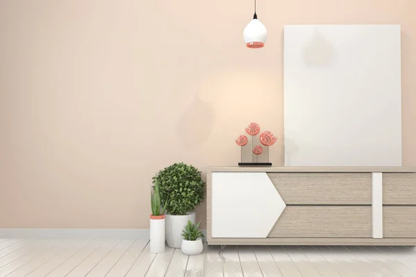 Mock up Tv shelf cabinet in modern empty room and pink wall Japa