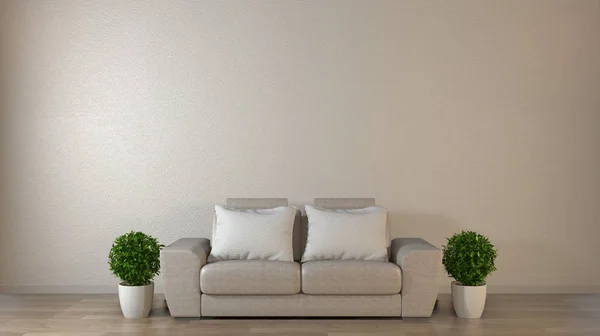 Poster-Attrappe Wohnzimmer mit bunten weißen Sofa. 3D-Renderin — Stockfoto