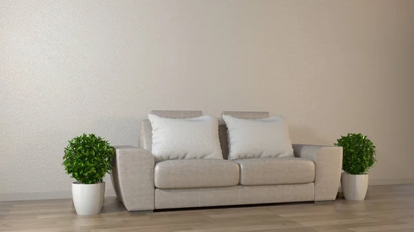 화려한 흰색 소파와 거실을 조롱 포스터. 3D 렌더린 — 스톡 사진