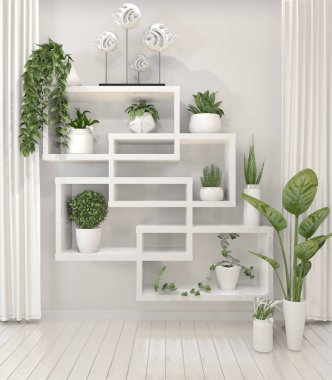 Raf tasarım duvar minimal tasarım.3d render üzerinde sahte bitkiler