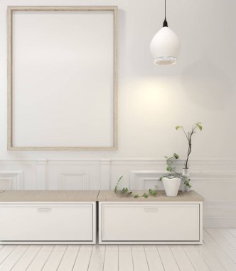 Beyaz poster çerçevesi ve dolap ve dekorasyon tesisleri kadar Mock up 