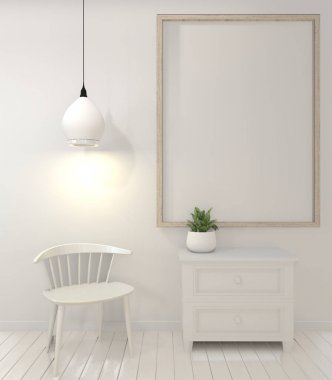 Beyaz poster çerçevesi ve dolap ve dekorasyon tesisleri kadar Mock up 