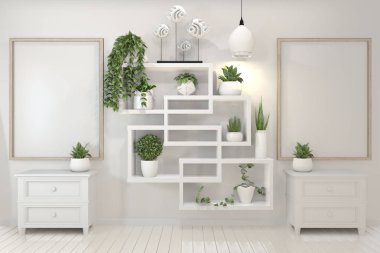 Beyaz poster çerçevesi ve dolap ve dekorasyon tesisleri kadar Mock up 