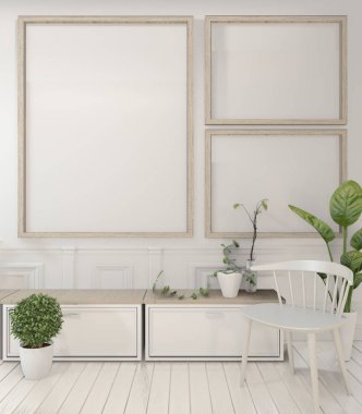 Beyaz poster çerçevesi ve dolap ve dekorasyon tesisleri kadar Mock up 