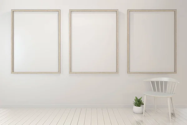 Mock up quadro de cartaz e gabinete e plantas de decoração em branco — Fotografia de Stock