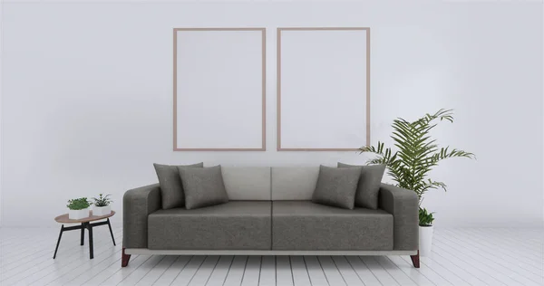 Livingroom interior wall mock up empty white background. 3D rend
