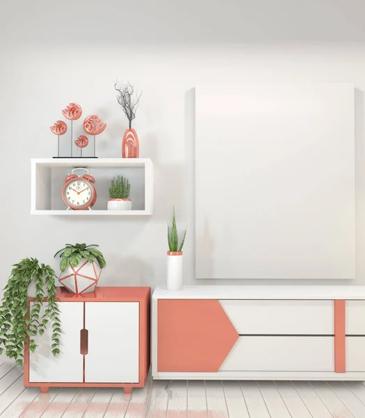 Mock up room interior concept poster frames and modern cabinet i — Stock Photo, Image