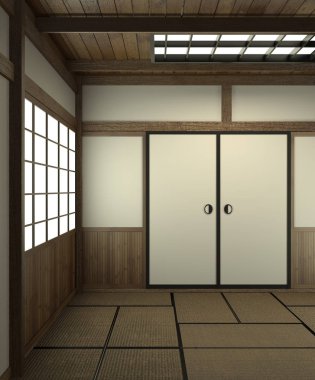 Kapı japonya tarzı ile boş oda japon tarzı.3d render