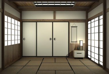 Kapı japonya tarzı ile boş oda japon tarzı.3d render