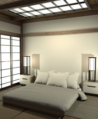 Modern huzurlu Yatak Odası. zen tarzı yatak odası ve dekorasyon japane