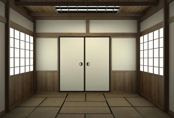 Άδειο δωμάτιο ιαπωνικού στυλ με πόρτα Ιαπωνία στυλ. απόδοση 3D — Φωτογραφία Αρχείου