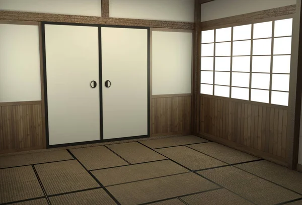 Quarto vazio estilo japonês com porta japão style.3D renderização — Fotografia de Stock