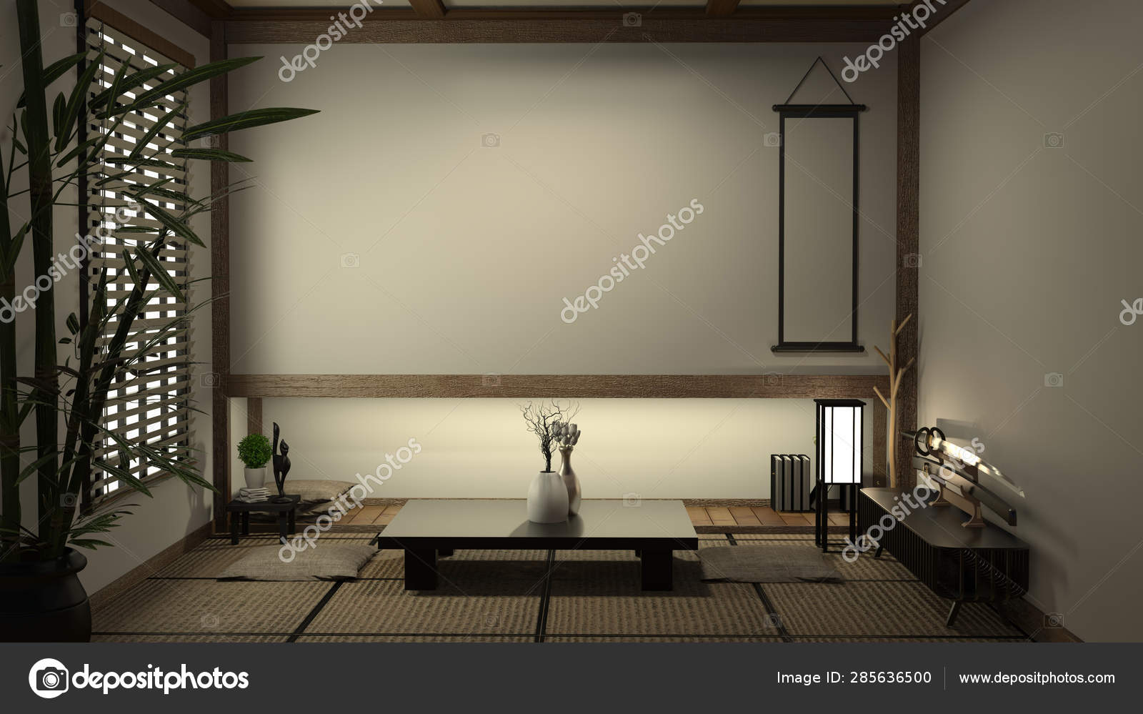 Japan Living Room Tatami Mat And Traditional Japanese Decoration