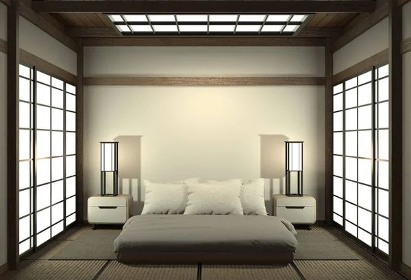 Kamar Tidur modern yang damai. zen gaya kamar tidur dan dekorasi japane — Stok Foto