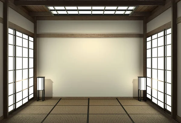 Empty Japanese living room interior minimal design with Tatami m — Stock Photo, Image