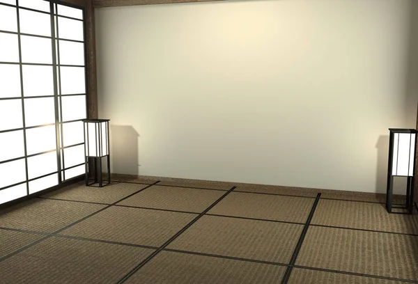 Interior vacío de la sala de estar japonesa diseño minimalista con Tatami m —  Fotos de Stock