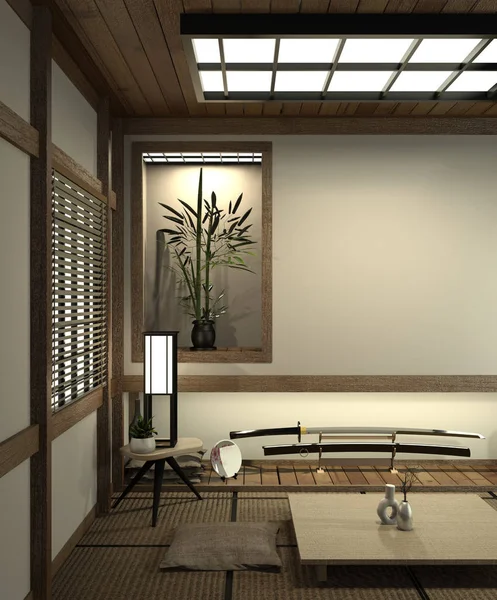 Japan room with tatami mat floor and decoration japan style was