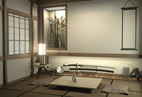 Ruang Jepang dengan lantai tatami mat dan gaya dekorasi Jepang adalah — Stok Foto