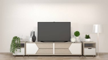 Dekor minimal tarzı ile zen oturma odasında Smart Tv Mockup.