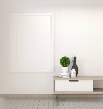 Beyaz duvar arka plan üzerinde zen oturma odasında kabine mock, 3d r