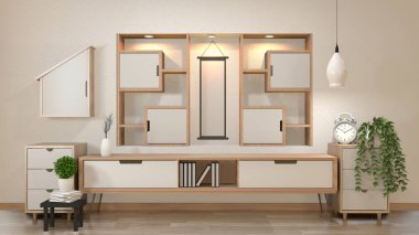 modern zen boş odada dolap ve dekorasyon, minimal tasarımlar 