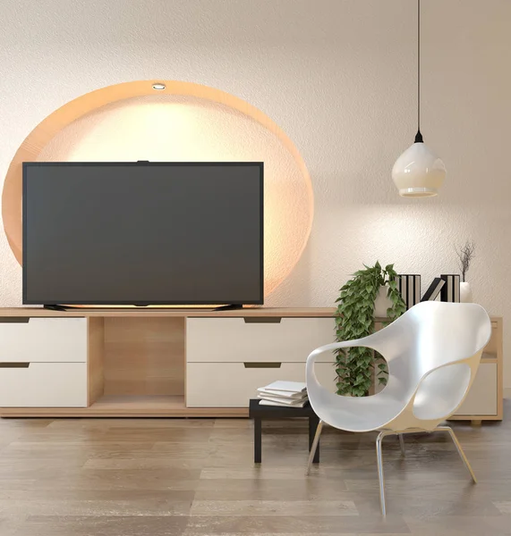 Gabinete de TV en moderno diseño de estante de pared de habitación vacía luz oculta J — Foto de Stock