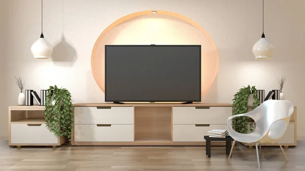 Kabinet Tv di ruang kosong modern desain rak dinding tersembunyi cahaya J — Stok Foto