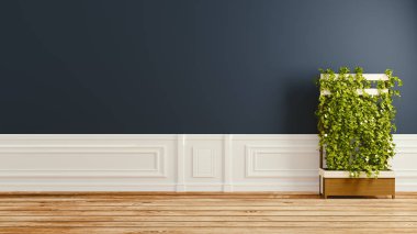 Karanlık, boş oda iç tasarımı. 3d render