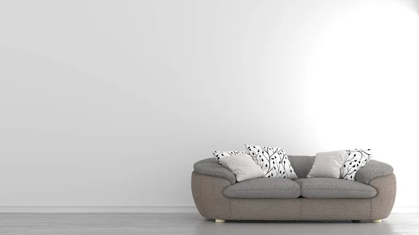 Boş iç, beyaz odada kanepe — Stok fotoğraf