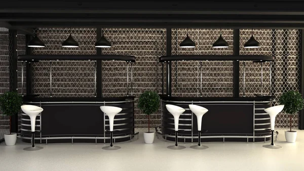 Bar estilo loft, Bar quarto design de interiores. Renderização 3D — Fotografia de Stock