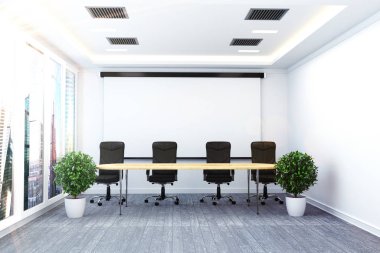 Modern oda üzerinde masa ve sandalyeler palnts ile Ofis iç karşılamak