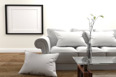 Minimal Tasarım - Kanepe ve yastık, vazo o ile Modern Oturma Odası