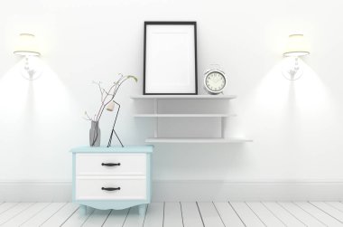 Boş oturma odası tasarımı çerçeve. 3d render