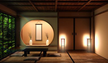 Lüks oda veya otel Japon tarzı d Japonya tarzı yaşam alanı