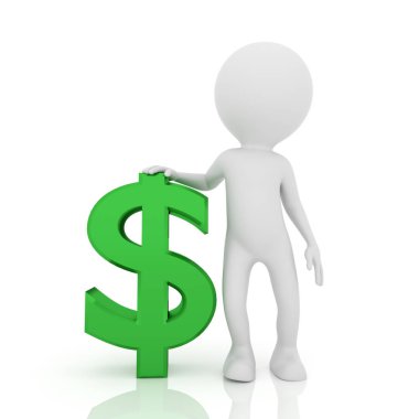 Dolar işareti olan beyazlar. Beyaz sırtta işadamı konsepti