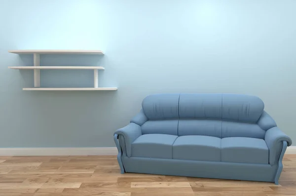 Sala de estar design de interiores com sofá, piso de madeira em blu vazio — Fotografia de Stock