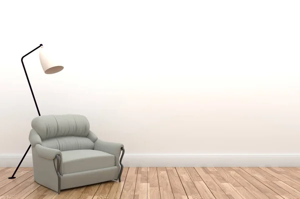 Interior sofa and lamp on empty white wall background,3D renderi