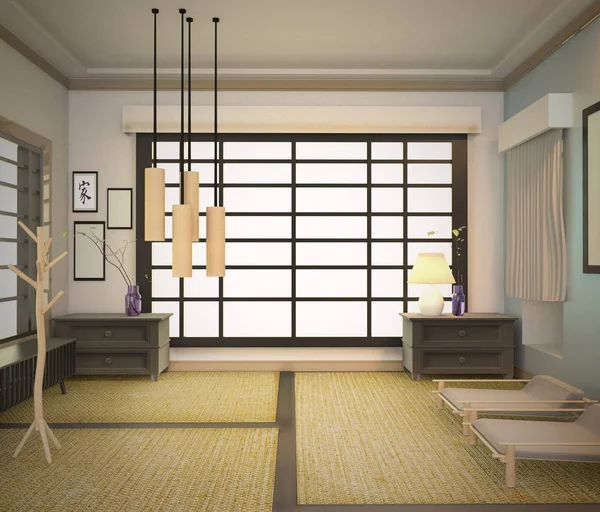 Japanese room interior, Living room design. 3D rendering