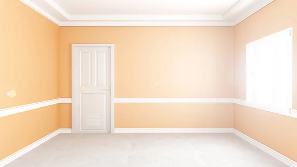 Modernt tomt vardagsrum inre, gul vägg utkast bakgrund — Stockfoto
