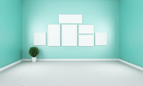 Moderne, leere Wohnzimmereinrichtung, Mint-Wand. 3D-Darstellung — Stockfoto