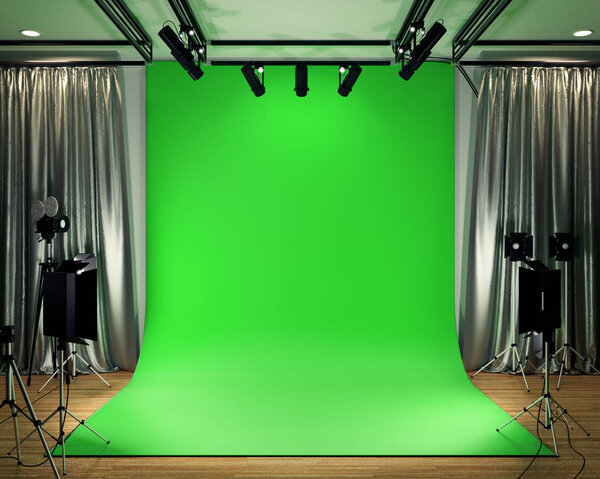 Studio BIg - современная киностудия с зеленым экраном. 3D рендеринг
