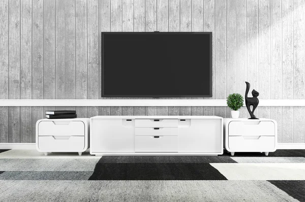 TV in moderne lege kamer, minimale ontwerpen. 3D-rendering — Stockfoto