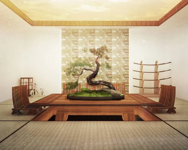 日本のインテリアデザイン、モダンなリビングルーム(テーブルと内装付) — ストック写真
