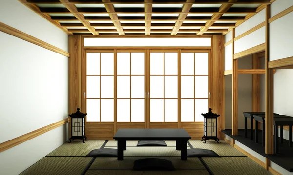 Δωμάτιο ιαπωνικού στυλ με εσωτερικό σχεδιασμό. απόδοση 3D — Φωτογραφία Αρχείου